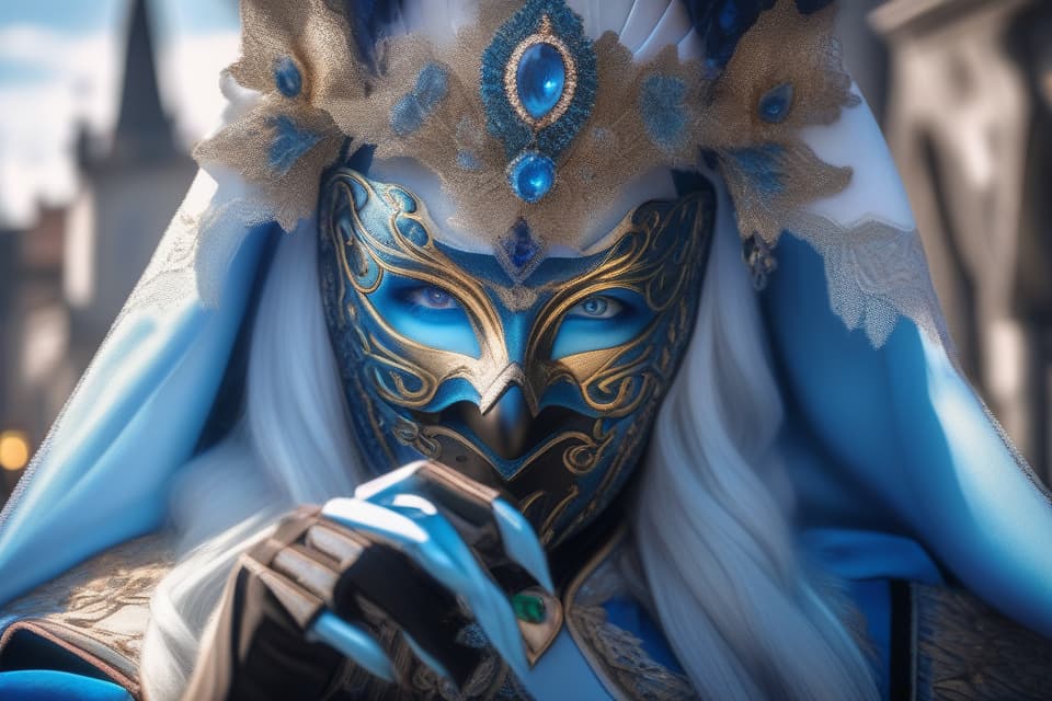  ((Beautiful blue eyes) ((Zoom up the eyes))) ((Close Up of Mask Only)) (Mask for Masquerade) hyperrealistic, full body, detailed clothing, highly detailed, cinematic lighting, stunningly beautiful, intricate, sharp focus, f/1. 8, 85mm, (centered image composition), (professionally color graded), ((bright soft diffused light)), volumetric fog, trending on instagram, trending on tumblr, HDR 4K, 8K