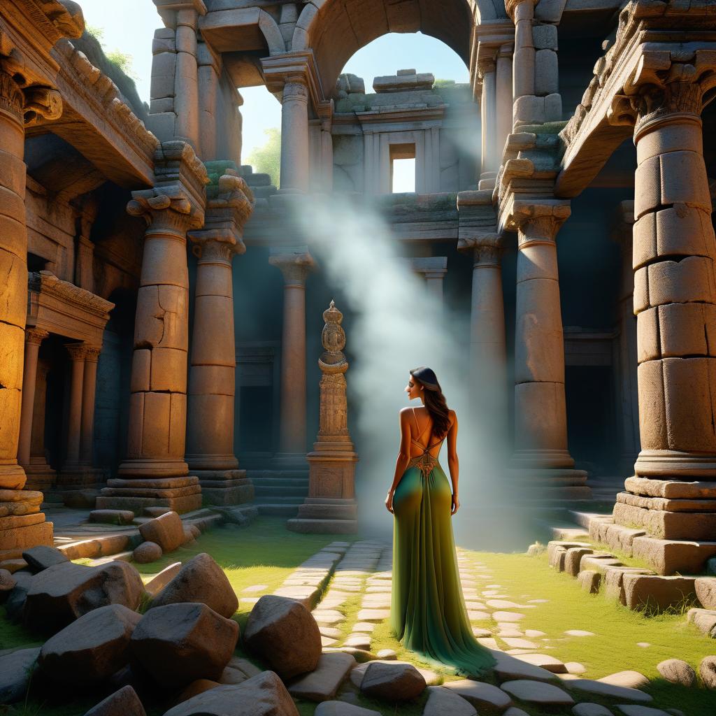  professional 3d model Inside the ancient magical ruins with the artifact [Add period at the end] . octane render, highly detailed, volumetric, dramatic lighting, hkmagic hyperrealistic, full body, detailed clothing, highly detailed, cinematic lighting, stunningly beautiful, intricate, sharp focus, f/1. 8, 85mm, (centered image composition), (professionally color graded), ((bright soft diffused light)), volumetric fog, trending on instagram, trending on tumblr, HDR 4K, 8K