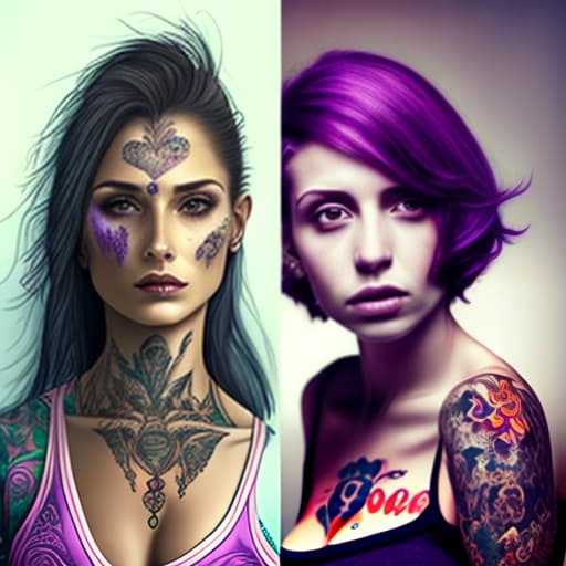 estilovintedois dos mujeres gemelas con pelo violeta y tatuajes