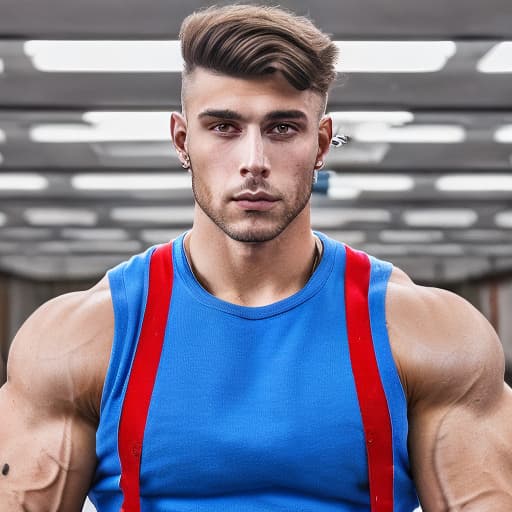 portrait+ style Russian queer fitness model brunette hunk dude face