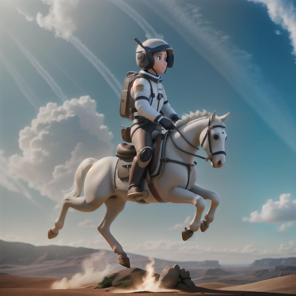  A photograph of an astronaut riding a horse hyperrealistic, full body, detailed clothing, highly detailed, cinematic lighting, stunningly beautiful, intricate, sharp focus, f/1. 8, 85mm, (centered image composition), (professionally color graded), ((bright soft diffused light)), volumetric fog, trending on instagram, trending on tumblr, HDR 4K, 8K