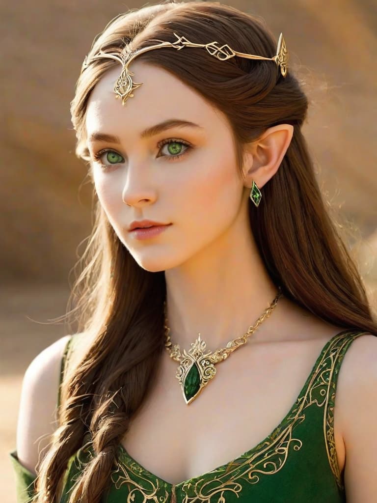  , , , , elven , pointed elf ears, side id hair, green eyes, pale skin, wearing dark formal dress, covered in dirt from traveling, wearing g gemstone necklace