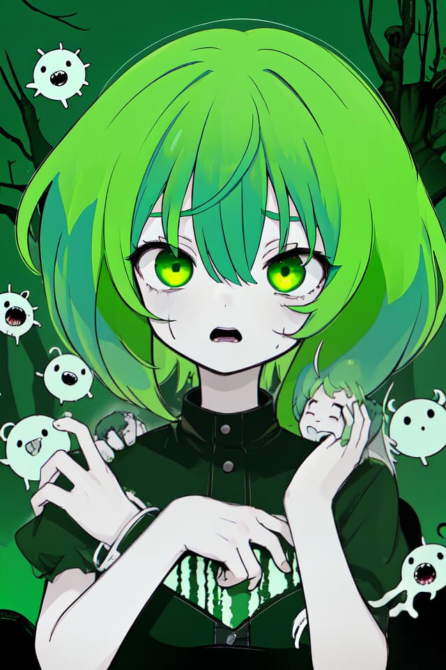  The horror of green hair characters