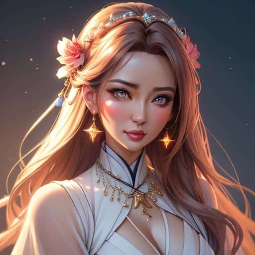  best quality, masterpiece, highres, 1girl,blush,(seductive smile:0.8),star shaped pupils,china hanfu,hair ornament,necklace, jewelry,Beautiful face,upon body, tyndall effect,photorealistic, dark studio, rim lighting, two tone lighting,(high detailed skin:1.2), 8k uhd, dslr, soft lighting, high quality, volumetric lighting, candid, Photograph, high resolution, 4k, 8k, Bokeh hyperrealistic, full body, detailed clothing, highly detailed, cinematic lighting, stunningly beautiful, intricate, sharp focus, f/1. 8, 85mm, (centered image composition), (professionally color graded), ((bright soft diffused light)), volumetric fog, trending on instagram, trending on tumblr, HDR 4K, 8K