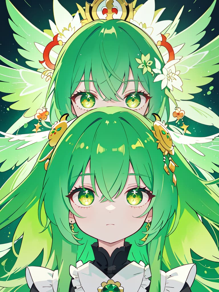  Green Hair Character Hell Enma, masterpiece, best quality,8k,ultra detailed,high resolution,an extremely delicate and beautiful,hyper detail