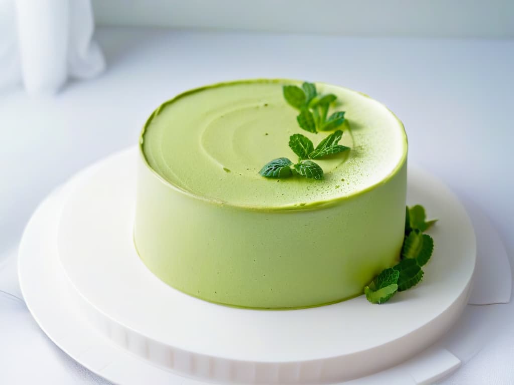  A minimalist, ultradetailed image of a perfectly sliced matcha cheesecake on a sleek white plate, showcasing the intricate layers of creamy matcha filling and crumbly biscuit base. The vibrant green hue of the matcha contrasts beautifully with the white backdrop, exuding a sense of elegance and precision in dessert presentation. hyperrealistic, full body, detailed clothing, highly detailed, cinematic lighting, stunningly beautiful, intricate, sharp focus, f/1. 8, 85mm, (centered image composition), (professionally color graded), ((bright soft diffused light)), volumetric fog, trending on instagram, trending on tumblr, HDR 4K, 8K