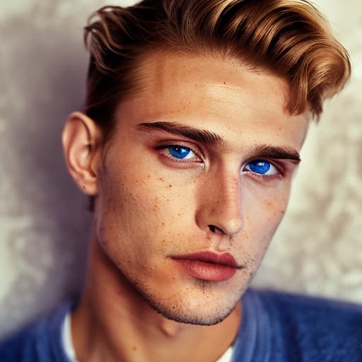 portrait+ style Russian queer supermodel blonde hunk dude face