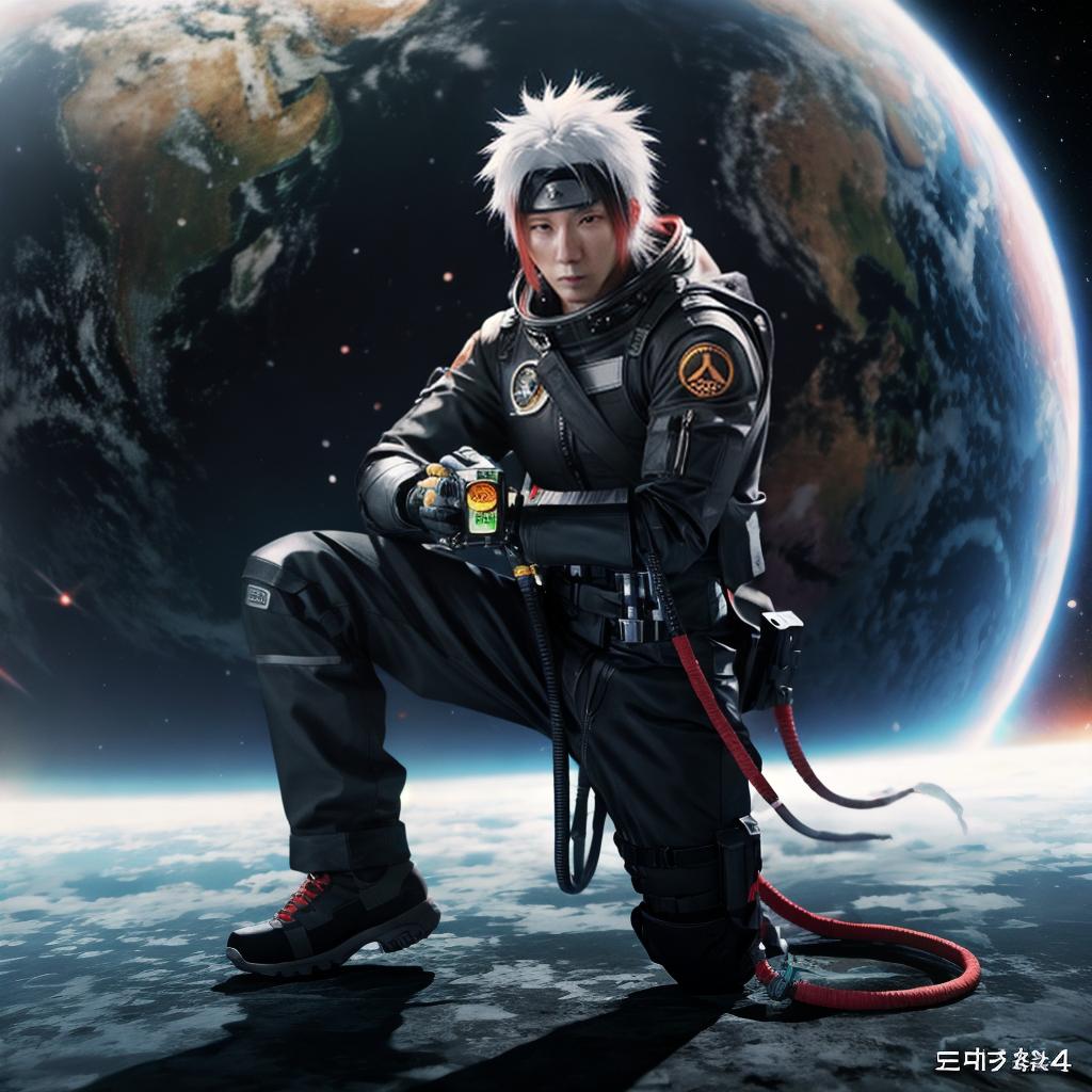  space there is naruto in front of him says PULSE MOVIES hyperrealistic, full body, detailed clothing, highly detailed, cinematic lighting, stunningly beautiful, intricate, sharp focus, f/1. 8, 85mm, (centered image composition), (professionally color graded), ((bright soft diffused light)), volumetric fog, trending on instagram, trending on tumblr, HDR 4K, 8K