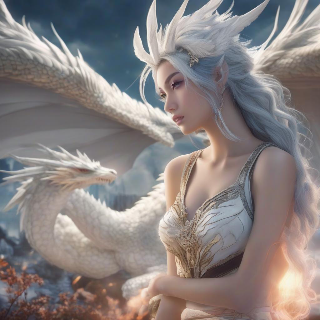  anime artwork White dragon, fluffy, soft, fantasy . anime style, key visual, vibrant, studio anime, highly detailed hyperrealistic, full body, detailed clothing, highly detailed, cinematic lighting, stunningly beautiful, intricate, sharp focus, f/1. 8, 85mm, (centered image composition), (professionally color graded), ((bright soft diffused light)), volumetric fog, trending on instagram, trending on tumblr, HDR 4K, 8K