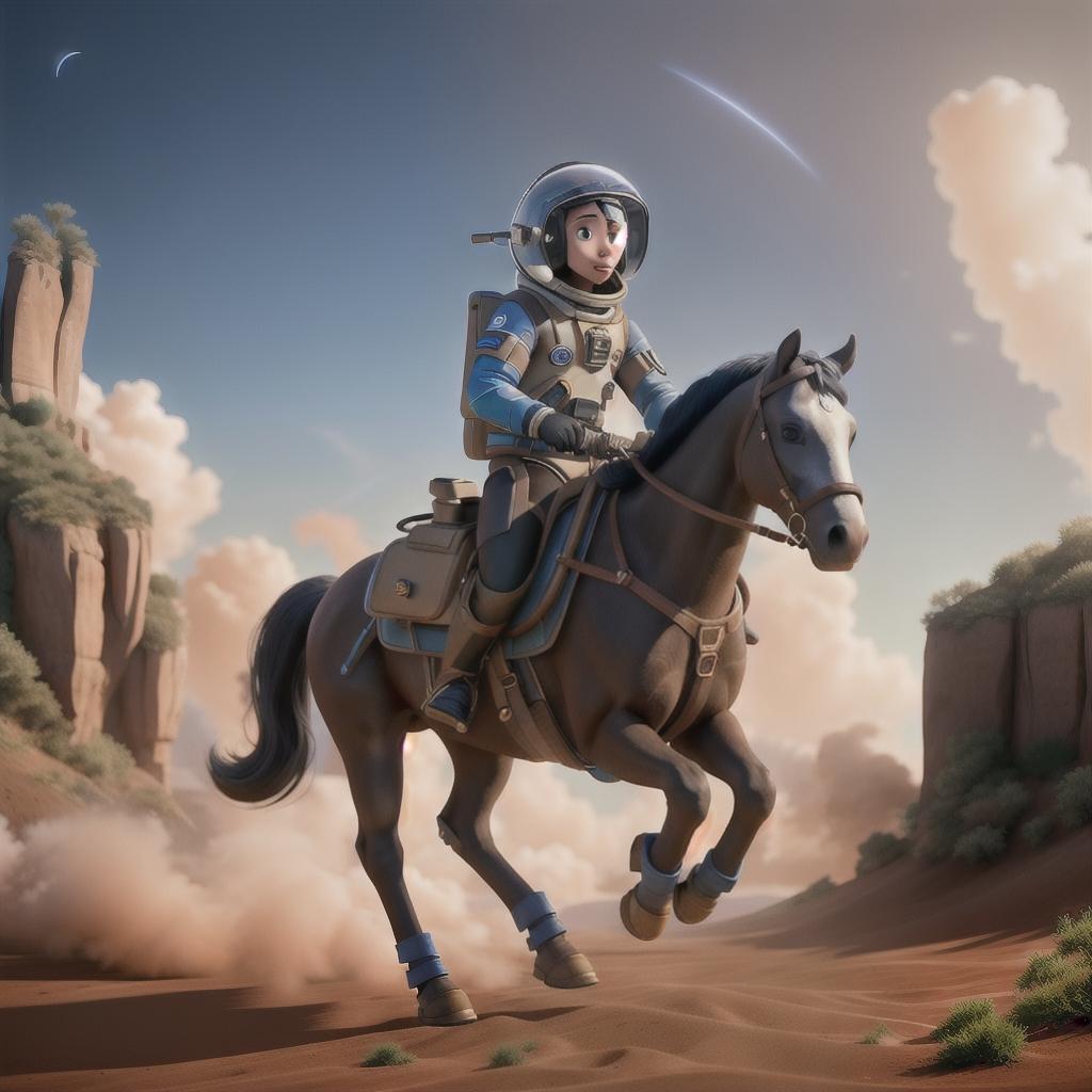  A photograph of an astronaut riding a horse hyperrealistic, full body, detailed clothing, highly detailed, cinematic lighting, stunningly beautiful, intricate, sharp focus, f/1. 8, 85mm, (centered image composition), (professionally color graded), ((bright soft diffused light)), volumetric fog, trending on instagram, trending on tumblr, HDR 4K, 8K