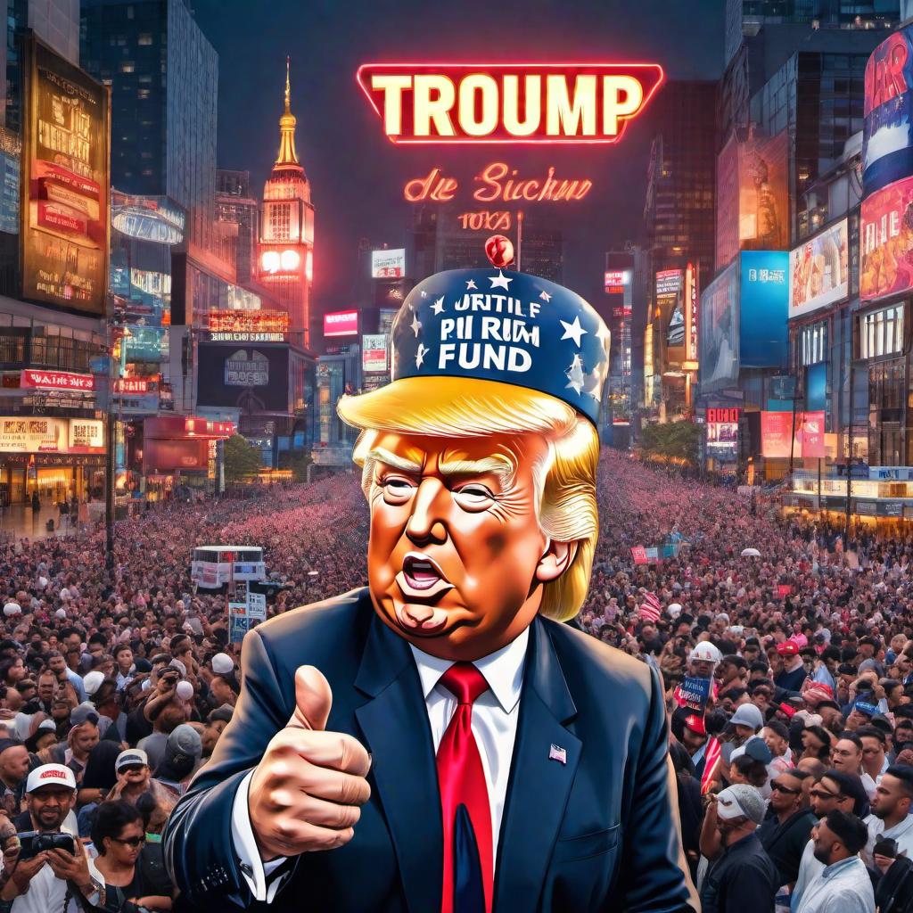  /hiresai Donald trump holding sign $Fund written on sign hyperrealistic, full body, detailed clothing, highly detailed, cinematic lighting, stunningly beautiful, intricate, sharp focus, f/1. 8, 85mm, (centered image composition), (professionally color graded), ((bright soft diffused light)), volumetric fog, trending on instagram, trending on tumblr, HDR 4K, 8K