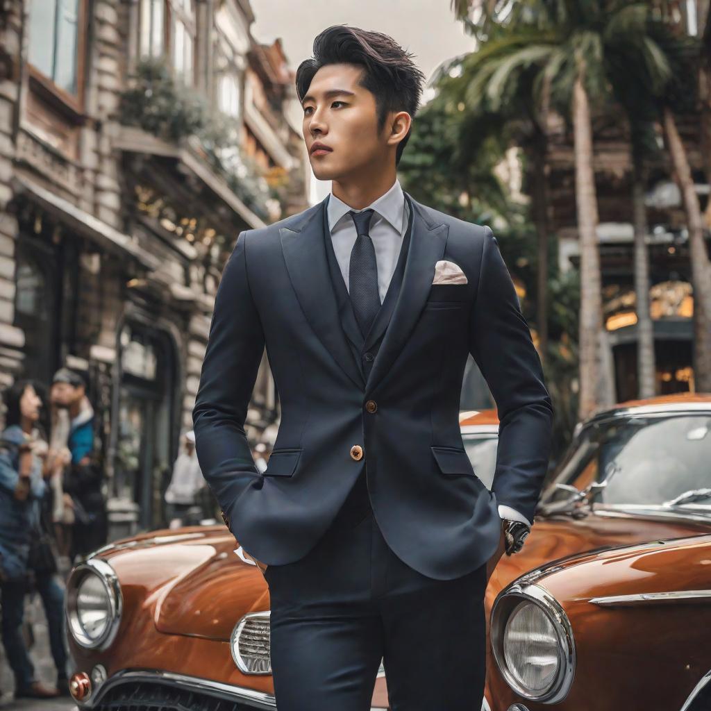  masterpiece, best quality,Young, handsome, Asian guy in a suit.