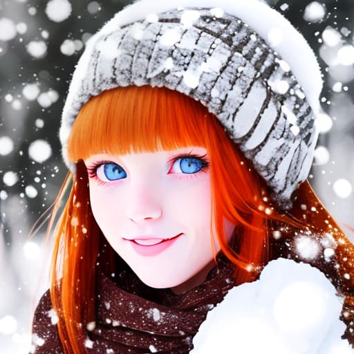  pretty cute ginger girl 26 yo in the snow cozy background