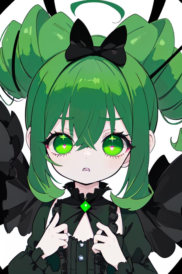  Green hair drill hair black gothic loli Open your eyes big and panic with small eyes