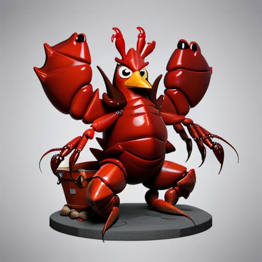  an evil giant lobster who has a chicken as a pet