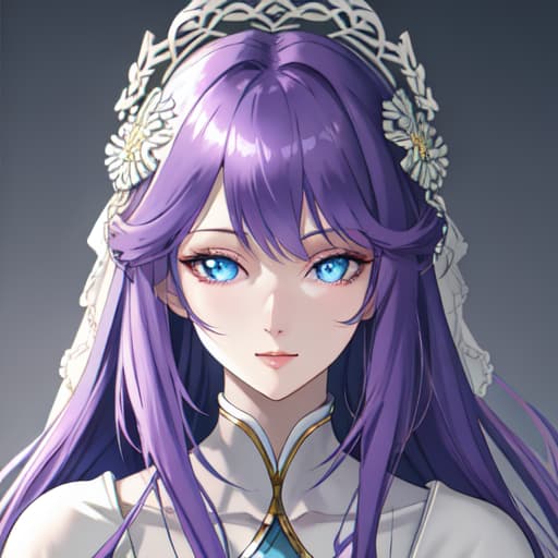  a girl manhua character with purple hair and bright soft blue eyes with white skin wearing noble dress hyperrealistic, full body, detailed clothing, highly detailed, cinematic lighting, stunningly beautiful, intricate, sharp focus, f/1. 8, 85mm, (centered image composition), (professionally color graded), ((bright soft diffused light)), volumetric fog, trending on instagram, trending on tumblr, HDR 4K, 8K