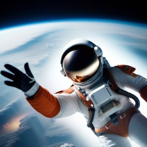  A man floating in space with a broken glass helmet hyperrealistic, full body, detailed clothing, highly detailed, cinematic lighting, stunningly beautiful, intricate, sharp focus, f/1. 8, 85mm, (centered image composition), (professionally color graded), ((bright soft diffused light)), volumetric fog, trending on instagram, trending on tumblr, HDR 4K, 8K