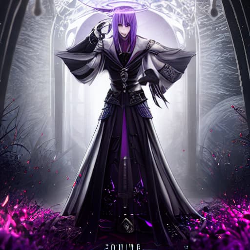  a young guy with purple hair and eyes is standing in mid air with a blood coloured sword in his left hand and a magic circle suspended on his right hand. hyperrealistic, full body, detailed clothing, highly detailed, cinematic lighting, stunningly beautiful, intricate, sharp focus, f/1. 8, 85mm, (centered image composition), (professionally color graded), ((bright soft diffused light)), volumetric fog, trending on instagram, trending on tumblr, HDR 4K, 8K