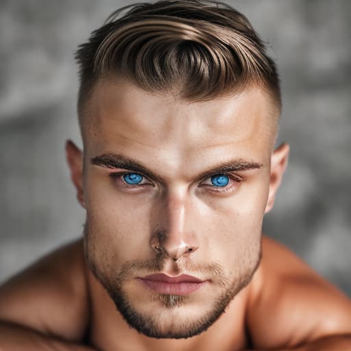 portrait+ style Russian queer fitness model blonde hunk dude face