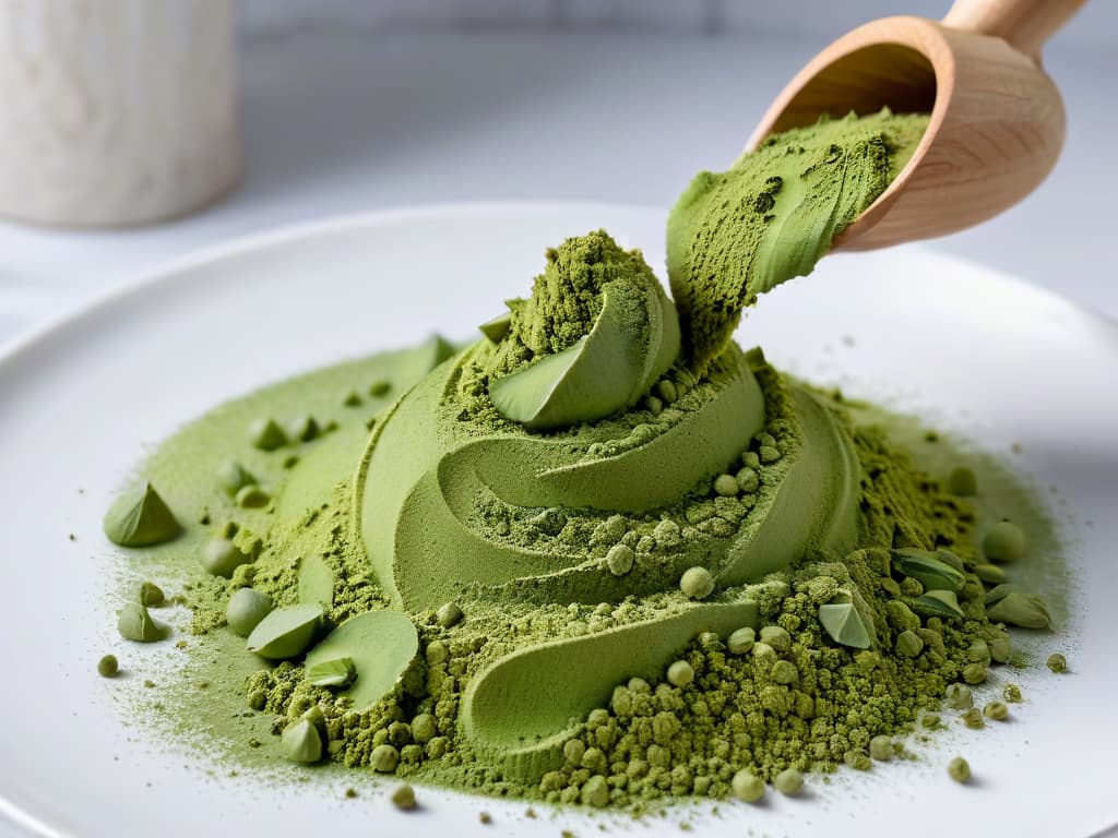  A closeup, ultradetailed image of a delicate, intricate matcha green tea powder being sifted onto a pristine white marble surface. The fine green powder cascades down in a gentle, mesmerizing cloud, creating a soft contrast against the clean, minimalist backdrop. The focus is on the elegant simplicity and the vibrant green hue of the matcha powder, evoking a sense of tranquility and sophistication. hyperrealistic, full body, detailed clothing, highly detailed, cinematic lighting, stunningly beautiful, intricate, sharp focus, f/1. 8, 85mm, (centered image composition), (professionally color graded), ((bright soft diffused light)), volumetric fog, trending on instagram, trending on tumblr, HDR 4K, 8K