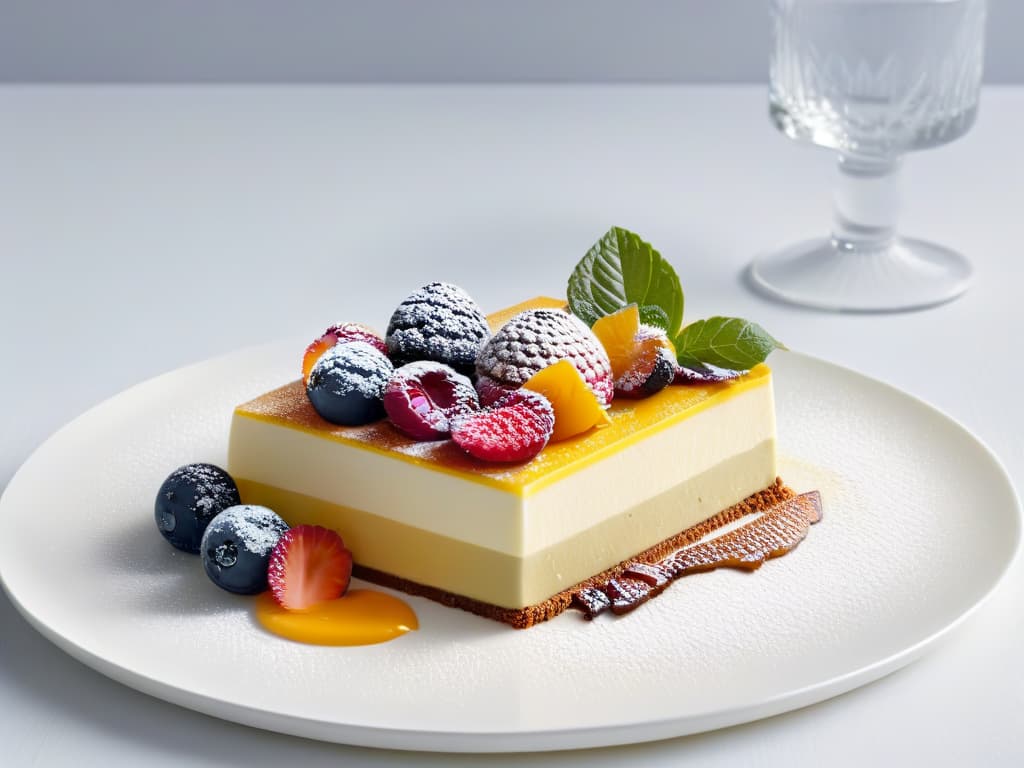  A closeup, ultrahigh definition image of a delicate, modern dessert plated on a sleek, white dish. The dessert is a work of art, featuring intricate layers of vibrant colors and textures, showcasing the innovative use of unique ingredients in pastry making. The focus is on the exquisite details of the dessert, highlighting the contrast between the smooth, glossy finish and the delicate decorations. This minimalist image conveys sophistication and creativity, perfectly complementing the professional and inspiring tone of the article. hyperrealistic, full body, detailed clothing, highly detailed, cinematic lighting, stunningly beautiful, intricate, sharp focus, f/1. 8, 85mm, (centered image composition), (professionally color graded), ((bright soft diffused light)), volumetric fog, trending on instagram, trending on tumblr, HDR 4K, 8K