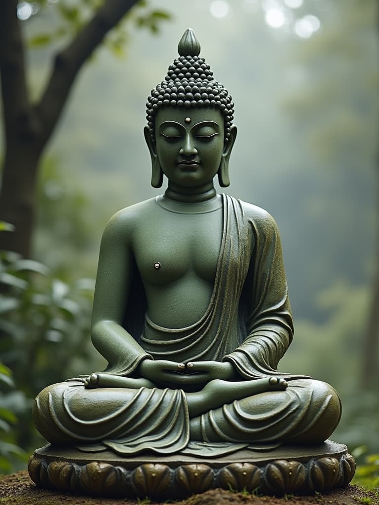  statue of budda, sitting, fantasy background