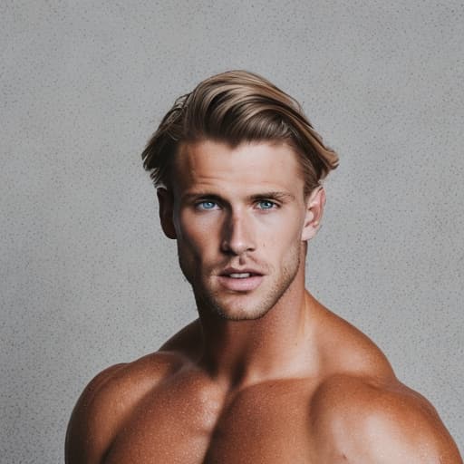 portrait+ style Australian queer fitness model blonde hunk dude face