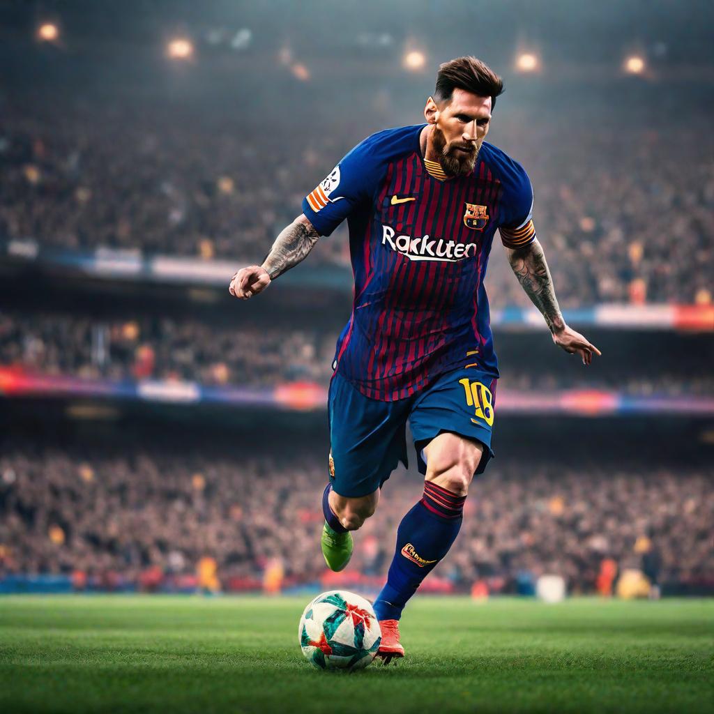  Messi hyperrealistic, full body, detailed clothing, highly detailed, cinematic lighting, stunningly beautiful, intricate, sharp focus, f/1. 8, 85mm, (centered image composition), (professionally color graded), ((bright soft diffused light)), volumetric fog, trending on instagram, trending on tumblr, HDR 4K, 8K