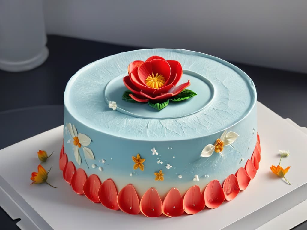  A closeup, ultradetailed image of a delicate, intricate sugar flower being meticulously crafted by skilled hands, set against a clean, minimalistic background. The vibrant colors and textures of the sugar petals, the fine details of the shaping tools, and the focused concentration of the baker all captured in stunning clarity. This image invokes a sense of artistry, precision, and creativity, perfectly complementing the theme of the article on augmented reality in the realm of pastry making. hyperrealistic, full body, detailed clothing, highly detailed, cinematic lighting, stunningly beautiful, intricate, sharp focus, f/1. 8, 85mm, (centered image composition), (professionally color graded), ((bright soft diffused light)), volumetric fog, trending on instagram, trending on tumblr, HDR 4K, 8K