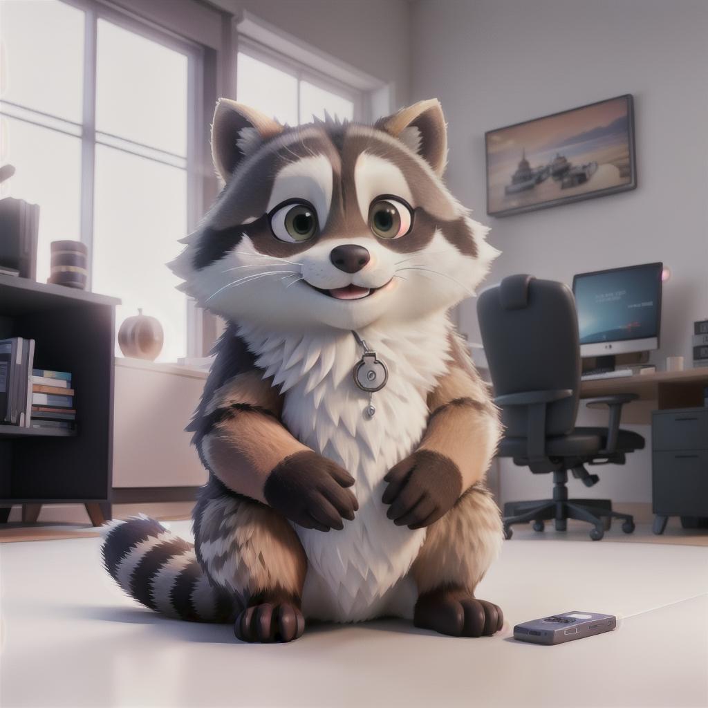  raccoon sitting in gaming chair front a computer on desktop, ((semi anthropomorphic)),(full body), tail, belly, sitting, fat, (chubby), (((white background))), solo, desktop, gaming chair, side view,  [[[clothes]]] hyperrealistic, full body, detailed clothing, highly detailed, cinematic lighting, stunningly beautiful, intricate, sharp focus, f/1. 8, 85mm, (centered image composition), (professionally color graded), ((bright soft diffused light)), volumetric fog, trending on instagram, trending on tumblr, HDR 4K, 8K