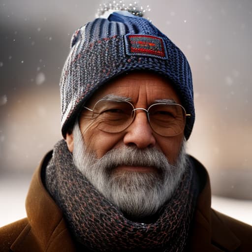 redshift style gray-haired old man wrapped in a scarf, knitted hat, frozen, boots, winter, snowy street, photography, irakli nodar, shutterstock, digital art, ultra-realistic photography in 8k format hyperrealistic, full body, detailed clothing, highly detailed, cinematic lighting, stunningly beautiful, intricate, sharp focus, f/1. 8, 85mm, (centered image composition), (professionally color graded), ((bright soft diffused light)), volumetric fog, trending on instagram, trending on tumblr, HDR 4K, 8K