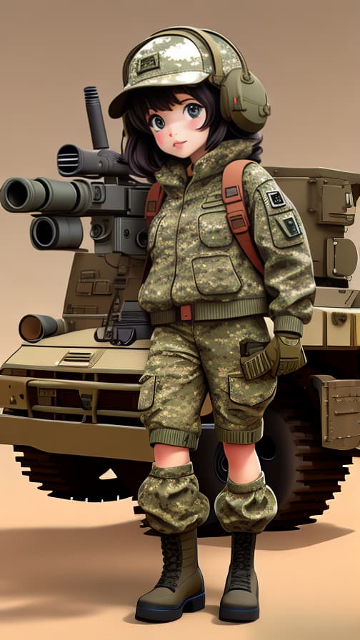  Camouflage clothing two heads full body military vehicle machine gun girl cute