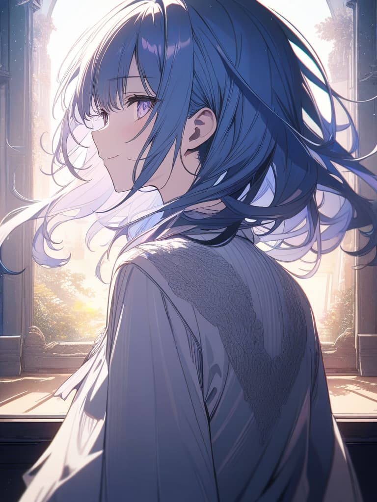  a beautiful blue haired girl,long messy hair,ultra detailed,deep shadow,beautiful detailed deep rainbow eyes,cute and beautiful face,shy smile,white shirt,upper body view,colorful,(masterpiece:1.2),(best quality:1.2),detailed background,high contrast,(best illumination,an extremely delicate and beautiful),((cinematic light)),hyper detail,dramatic light,intricate details,8k,anime,very aesthetic,, masterpiece, best quality,8k,ultra detailed,high resolution,an extremely delicate and beautiful,hyper detail