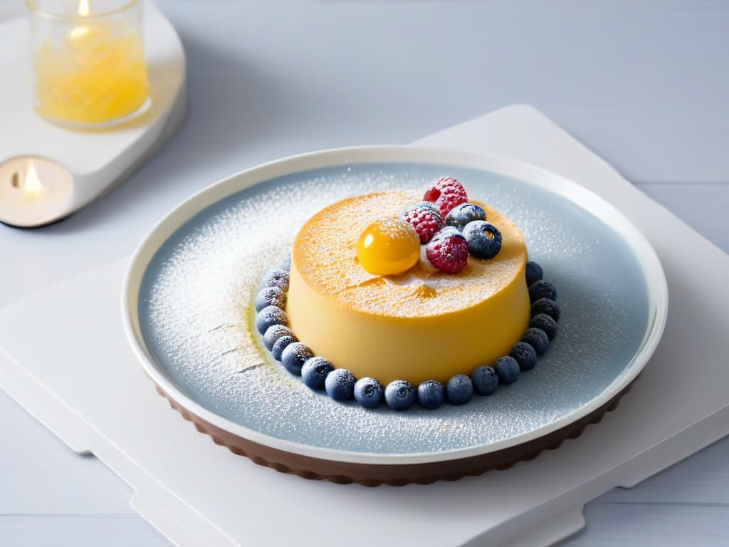  A minimalistic image of a beautifully plated dessert, adorned with a sprinkle of powdered maca on top, set against a clean, white background to highlight the vibrant colors and intricate details of the dish. hyperrealistic, full body, detailed clothing, highly detailed, cinematic lighting, stunningly beautiful, intricate, sharp focus, f/1. 8, 85mm, (centered image composition), (professionally color graded), ((bright soft diffused light)), volumetric fog, trending on instagram, trending on tumblr, HDR 4K, 8K