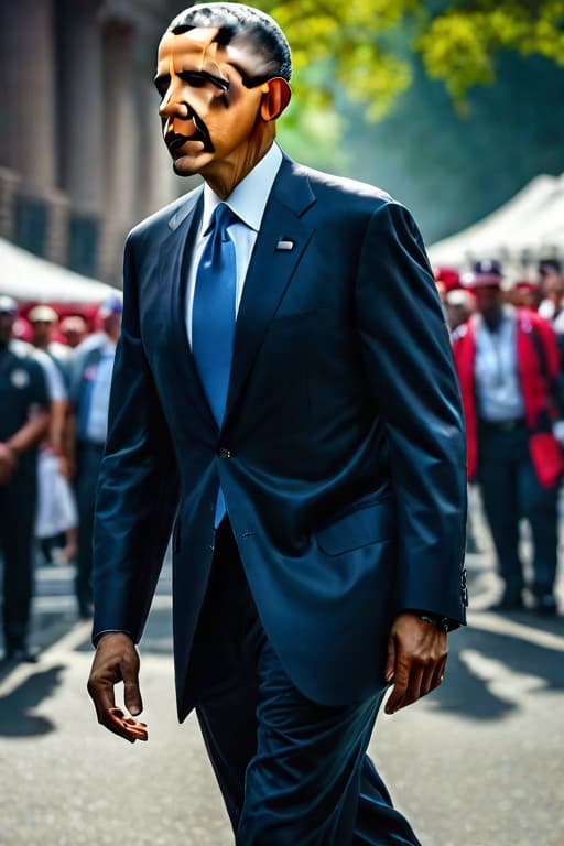  President Obama profile hyperrealistic, full body, detailed clothing, highly detailed, cinematic lighting, stunningly beautiful, intricate, sharp focus, f/1. 8, 85mm, (centered image composition), (professionally color graded), ((bright soft diffused light)), volumetric fog, trending on instagram, trending on tumblr, HDR 4K, 8K