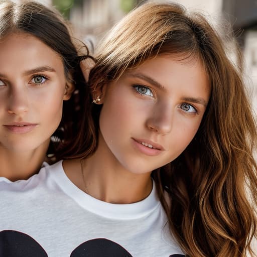 portrait+ style Trois Lesbiennes femmes de 14 ans européen en t-shirt et deux femme faire dès bisous a sa femme sur la joue câliner