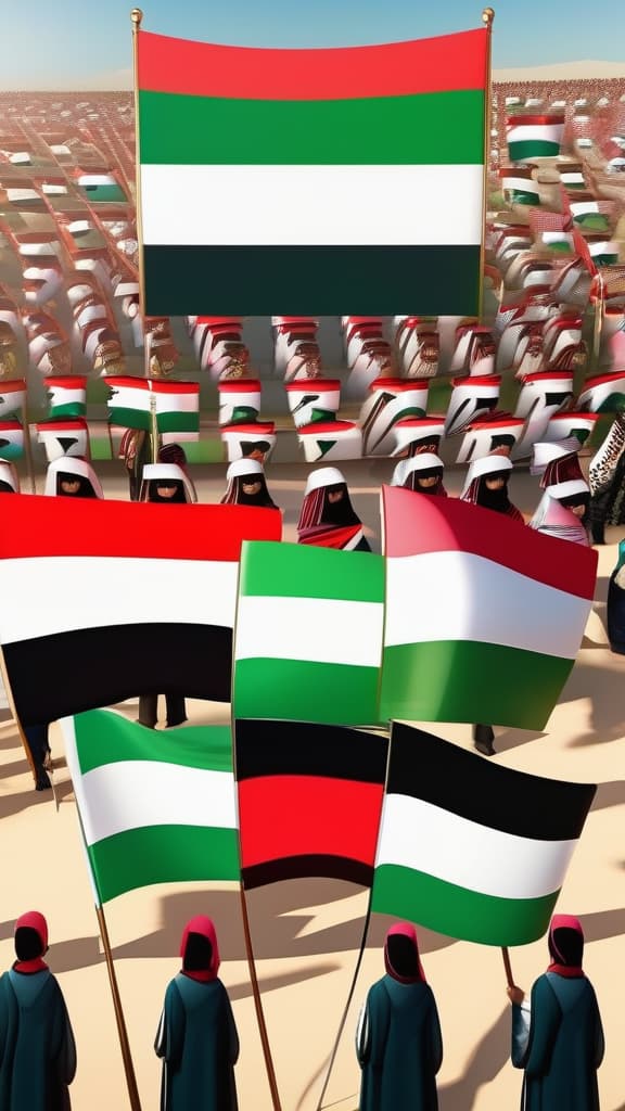  5 boys and 5 girls standing between 10 thousand arabs helding Palestine flag, ((masterpiece)), best quality, very detailed, high resolution, sharp, sharp image, extremely detailed, 4k, 8k