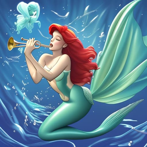  Ariel the mermaid playing trumpet