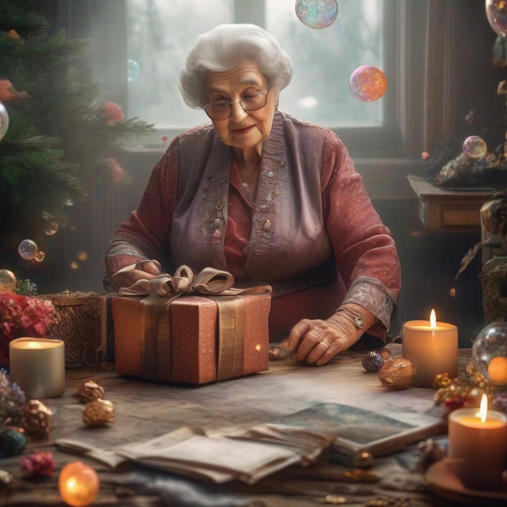  Grandma on her birthday, a box of gifts, bubble balls, draw a picture bright and clear, carefully detailed, HD quality. hyperrealistic, full body, detailed clothing, highly detailed, cinematic lighting, stunningly beautiful, intricate, sharp focus, f/1. 8, 85mm, (centered image composition), (professionally color graded), ((bright soft diffused light)), volumetric fog, trending on instagram, trending on tumblr, HDR 4K, 8K