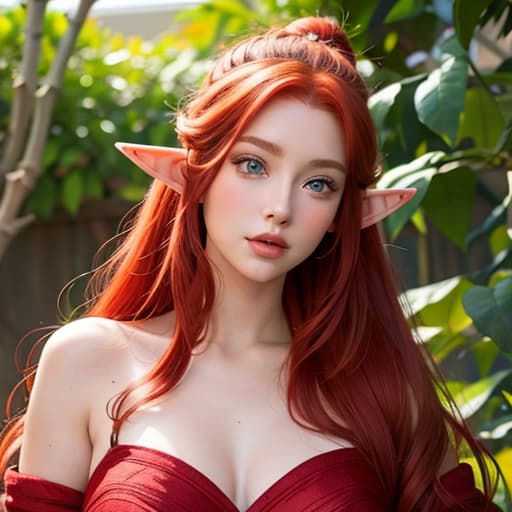  beautiful elf woman,, red hair, big