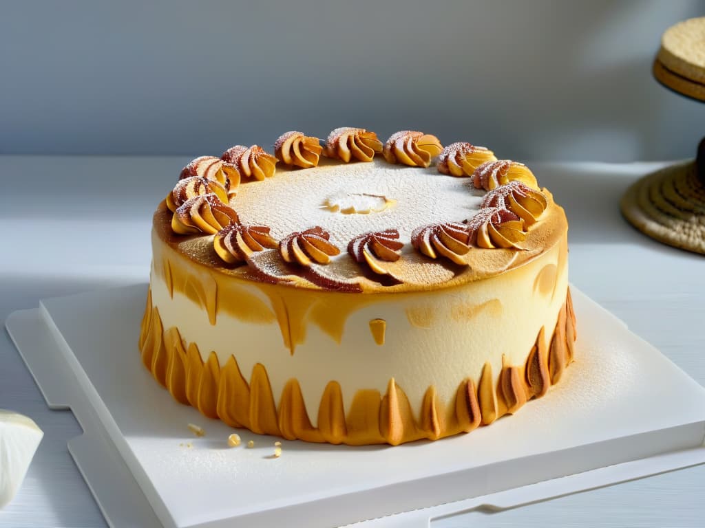  A closeup, ultradetailed image of a perfectly baked and golden brown cake being effortlessly released from a sleek, nonstick baking mold. The focus is on the intricate pattern and design of the mold, showcasing its antiadherent properties as the cake slides out smoothly, capturing the essence of effortless baking perfection. hyperrealistic, full body, detailed clothing, highly detailed, cinematic lighting, stunningly beautiful, intricate, sharp focus, f/1. 8, 85mm, (centered image composition), (professionally color graded), ((bright soft diffused light)), volumetric fog, trending on instagram, trending on tumblr, HDR 4K, 8K