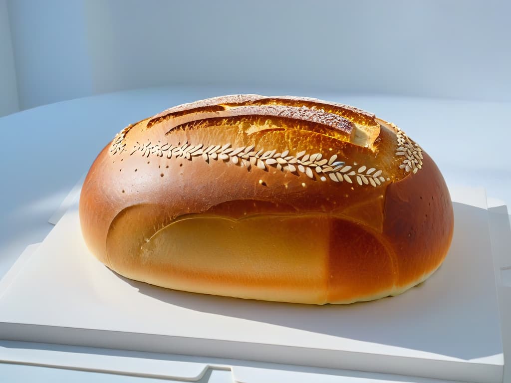  A closeup, ultradetailed image of a perfectly risen sourdough bread loaf, showcasing intricate patterns on the crust and airy texture inside, set against a sleek, minimalist background. hyperrealistic, full body, detailed clothing, highly detailed, cinematic lighting, stunningly beautiful, intricate, sharp focus, f/1. 8, 85mm, (centered image composition), (professionally color graded), ((bright soft diffused light)), volumetric fog, trending on instagram, trending on tumblr, HDR 4K, 8K