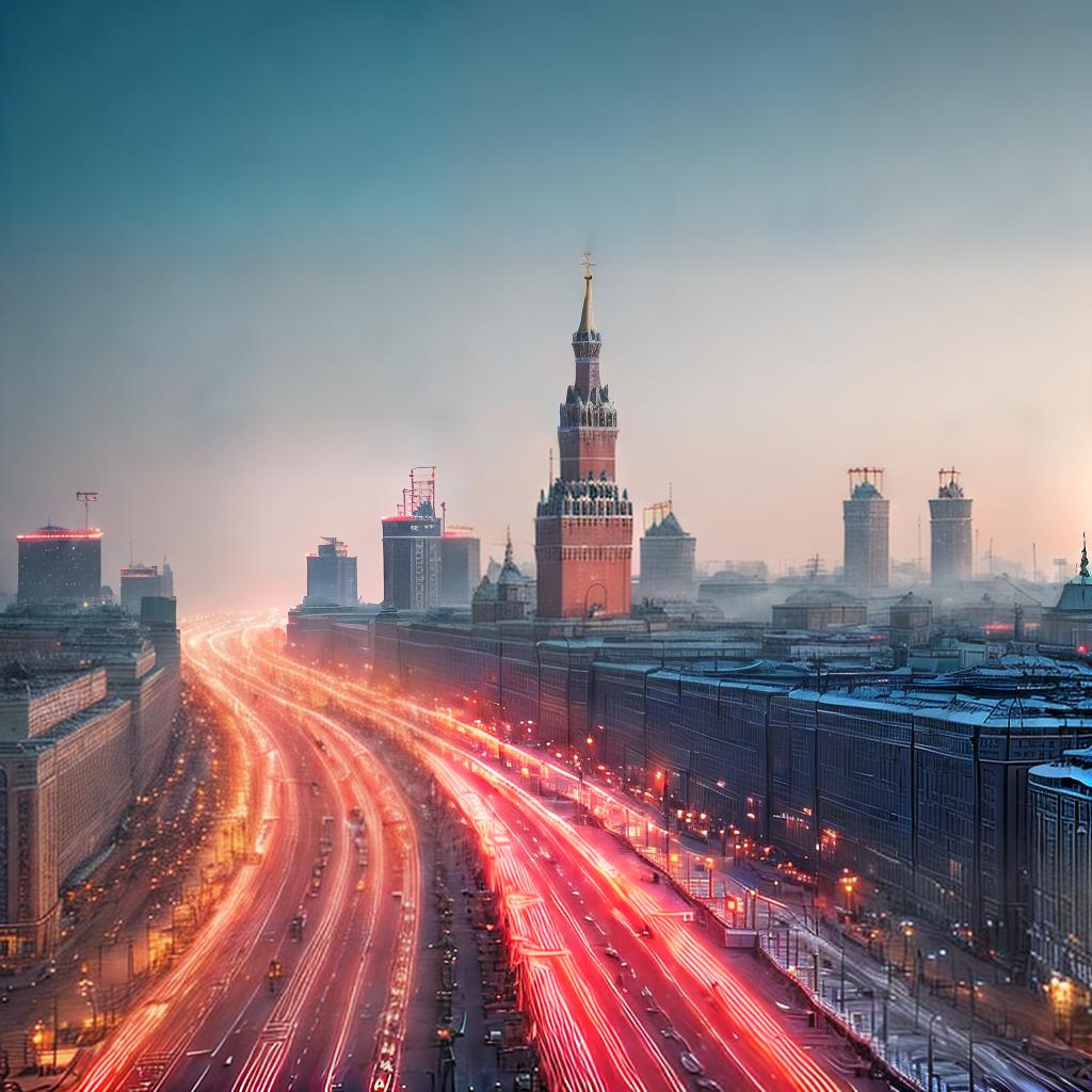  Moscow in 100 years ,highly detailed, cinematic lighting, stunningly beautiful, intricate, sharp focus, f1. 8, 85mm, (centered image composition), (professionally color graded), ((bright soft diffused light)), volumetric fog, trending on instagram, trending on tumblr, HDR 4K, 8K