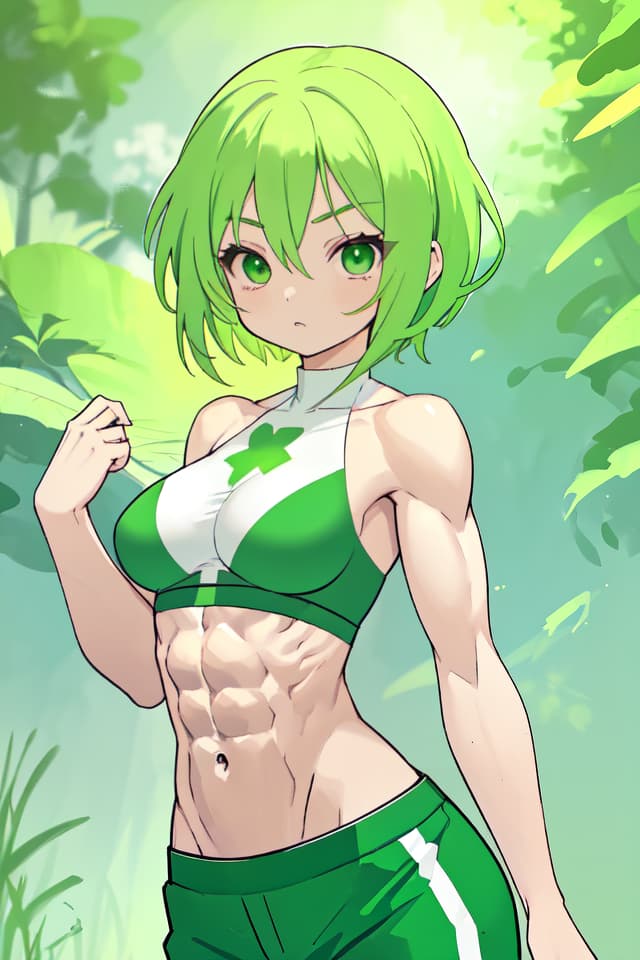  Green hair beautiful girl with beautiful abs