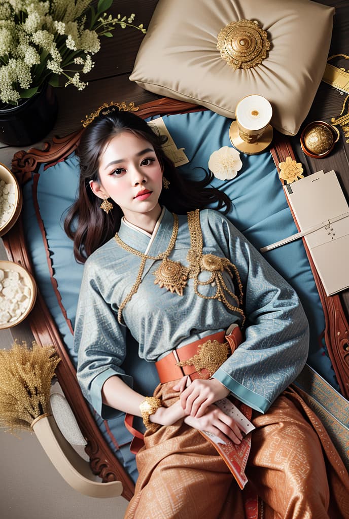  korean girl korean dress hanbok thai pattern dress 3d webtoon, sabai,jewelry,thailand tradition dress ADVERTISING PHOTO,high quality, good proportion, masterpiece , The image is captured with an 8k camera