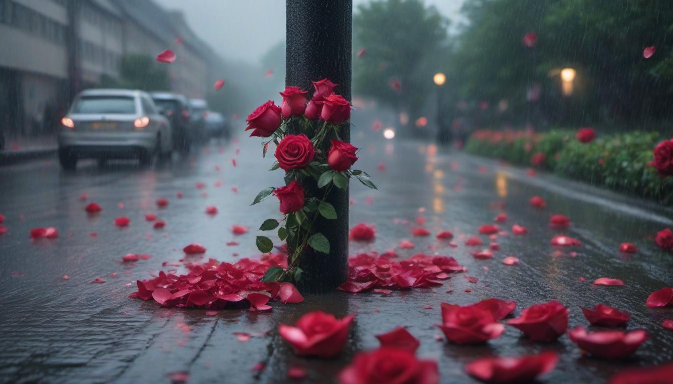  Petals of rose under the rain. hyperrealistic, full body, detailed clothing, highly detailed, cinematic lighting, stunningly beautiful, intricate, sharp focus, f/1. 8, 85mm, (centered image composition), (professionally color graded), ((bright soft diffused light)), volumetric fog, trending on instagram, trending on tumblr, HDR 4K, 8K