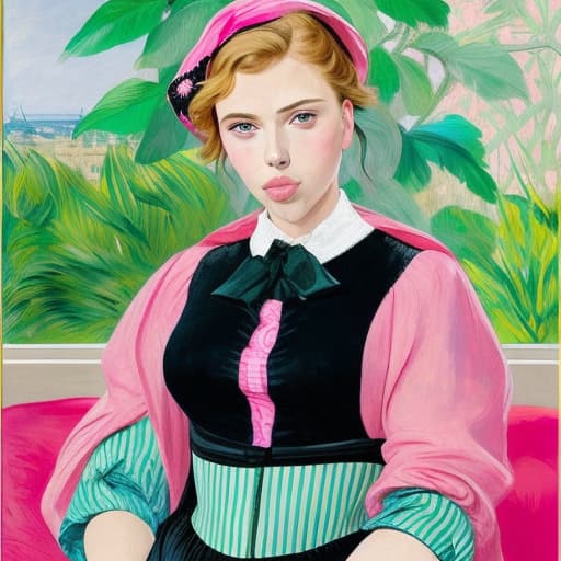  Scarlett Johansson (naked)(pink cheeks)(pink cheeks)(Superrealism)(painted in the style of Édouard Manet)