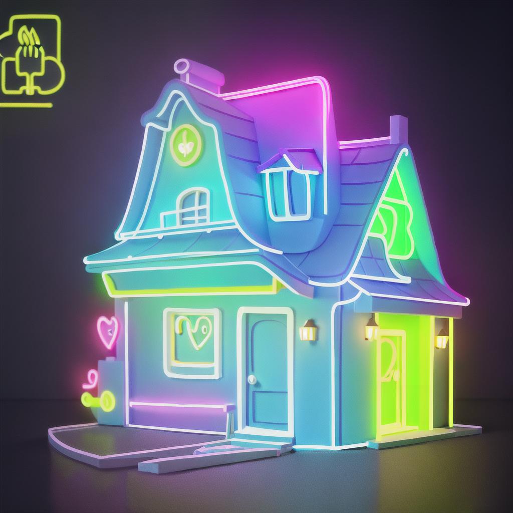  masterpiece, best quality, one line drawing, a neon business logo, very simple undetailed neon house with a heart drawing, neon details only, no background images, all captured in stunning 8k resolution,