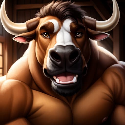  Gay bull brown bull getting penetrated from the mouth, open eyes, digital art, masterpiece, 4k, fine details,