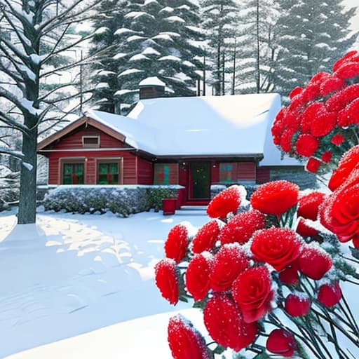  Snow red flowers romantic,